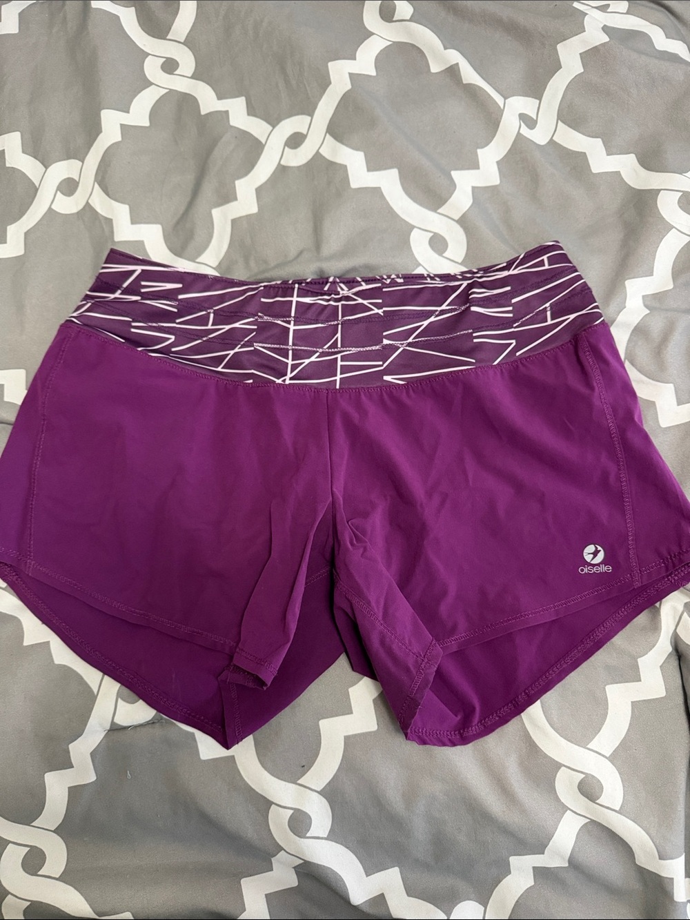 Women’s Oiselle Roga Plum Running Athletic Shorts with Patterned Waistband Sz 4